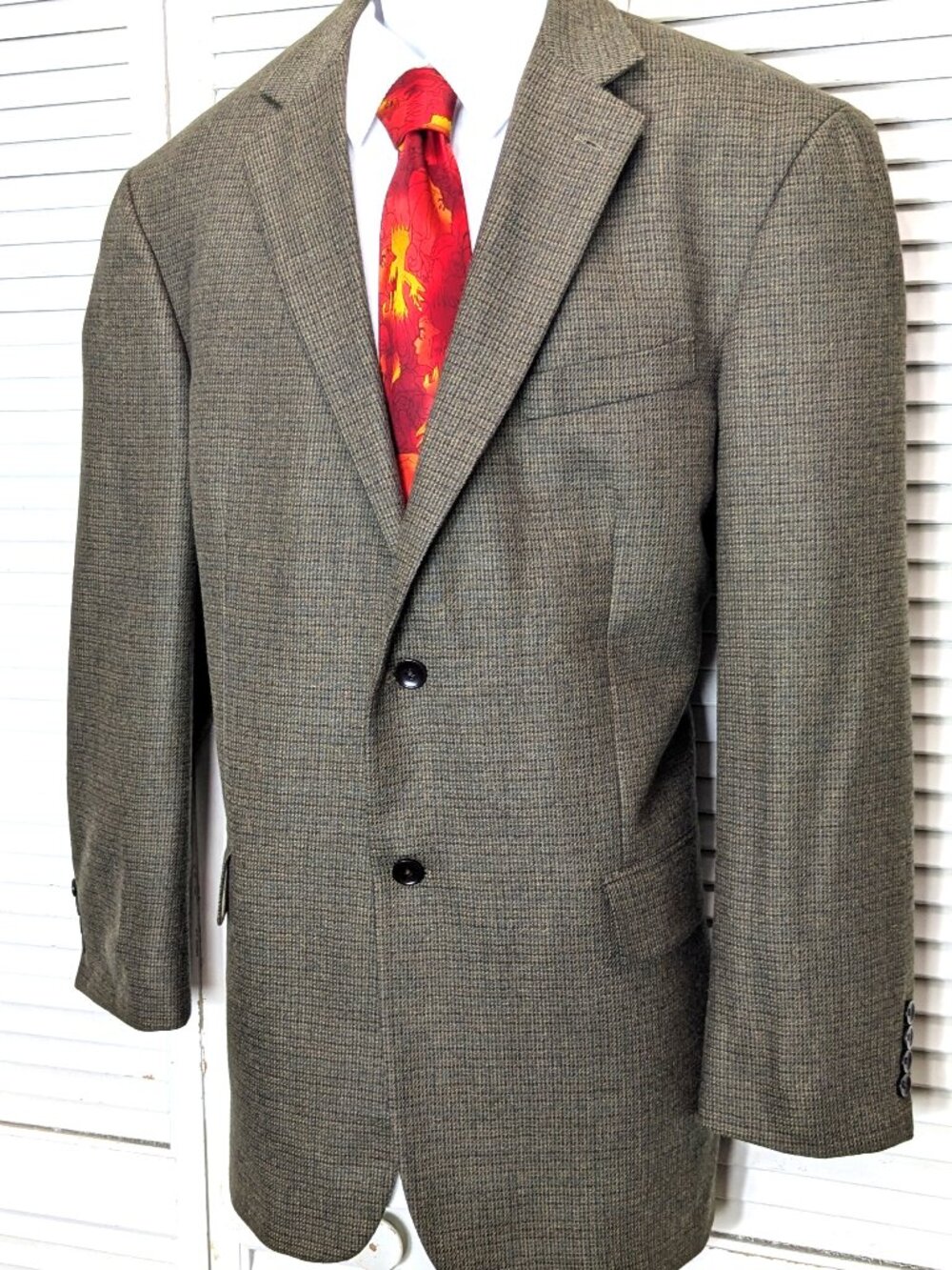 Nautica Mens Brown Tweed Plaid Blazer 44R Jacket Classic Ventless Lord & Taylor